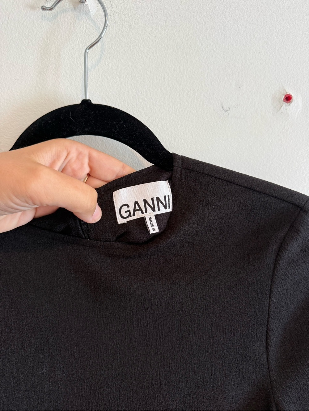 Ganni Clark Black Long-Sleeve Mini Dress with Ruffle Hem Shift Dress Size Small - Picture 4 of 10